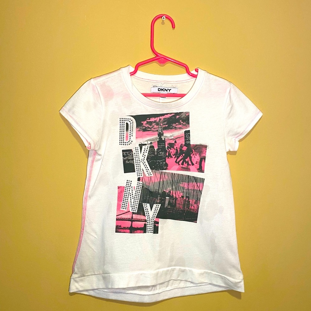DKNY Girls 6X NYC Pink & White Shirt